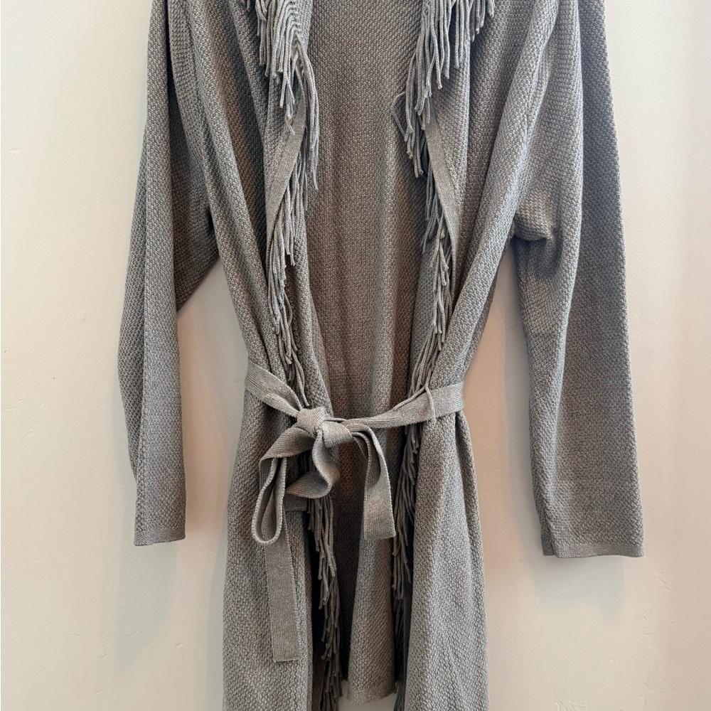 J. Jill Gray Belted Fringe Cardigan